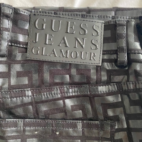 Guess Jeans- Vintage Glamour Black “G” Leather Like Denim Jeans - Picture 3 of 7